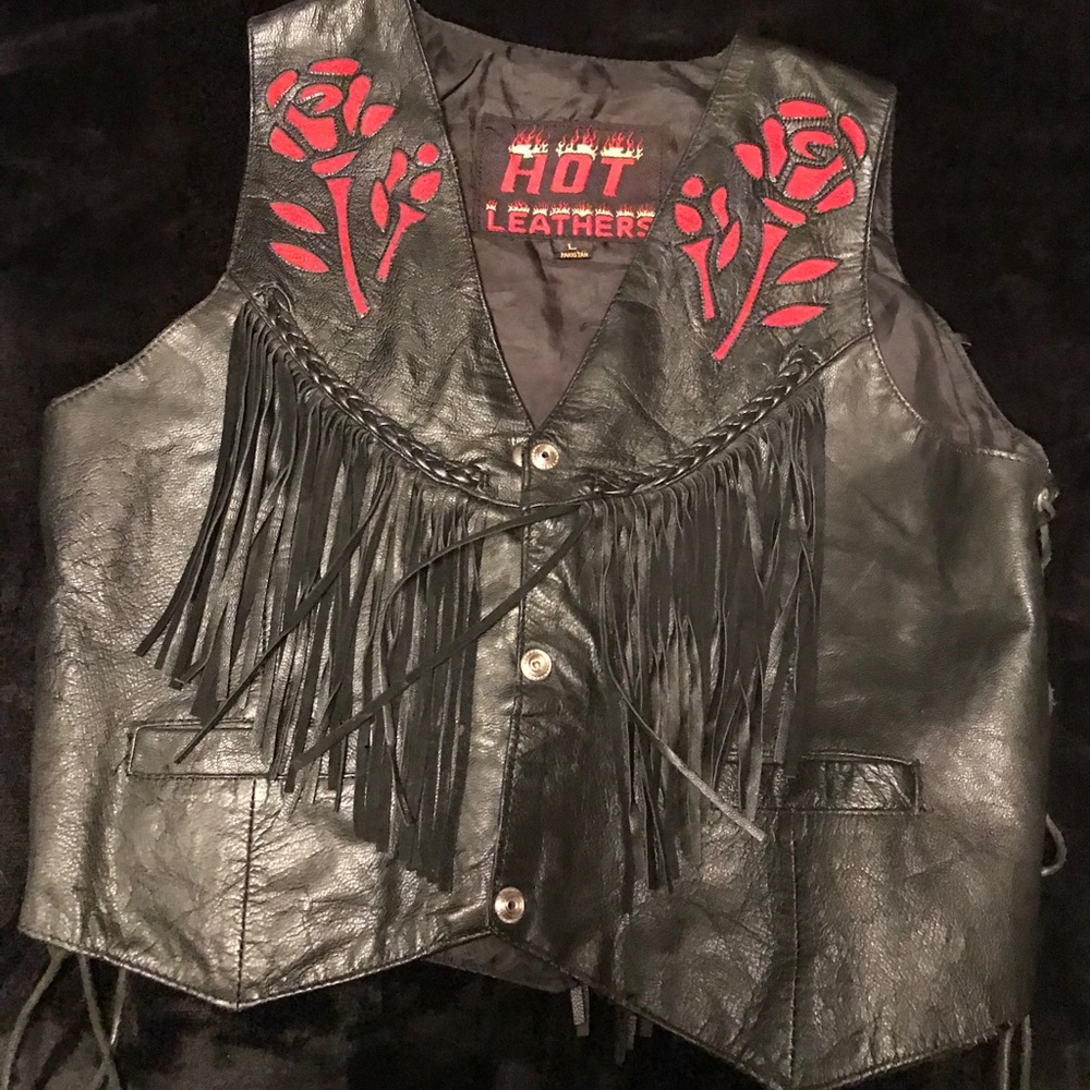 Leather fringe motorcycle vest